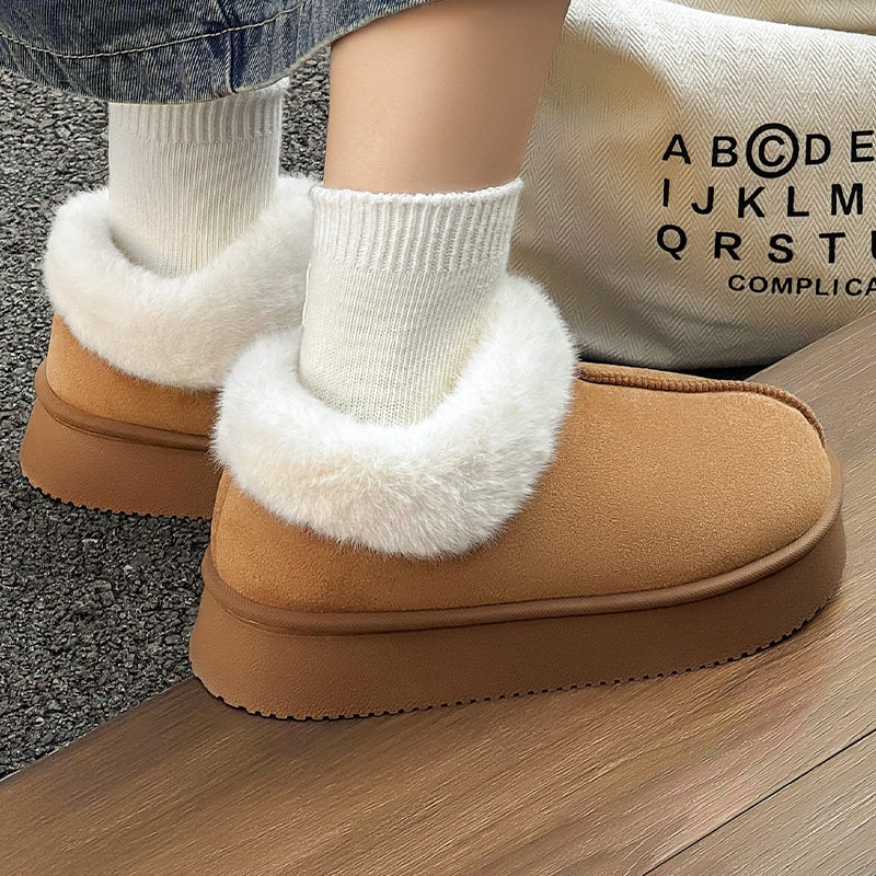 优遇家 新款保暖绒棉鞋女室内居家厚底加绒保暖雪地靴