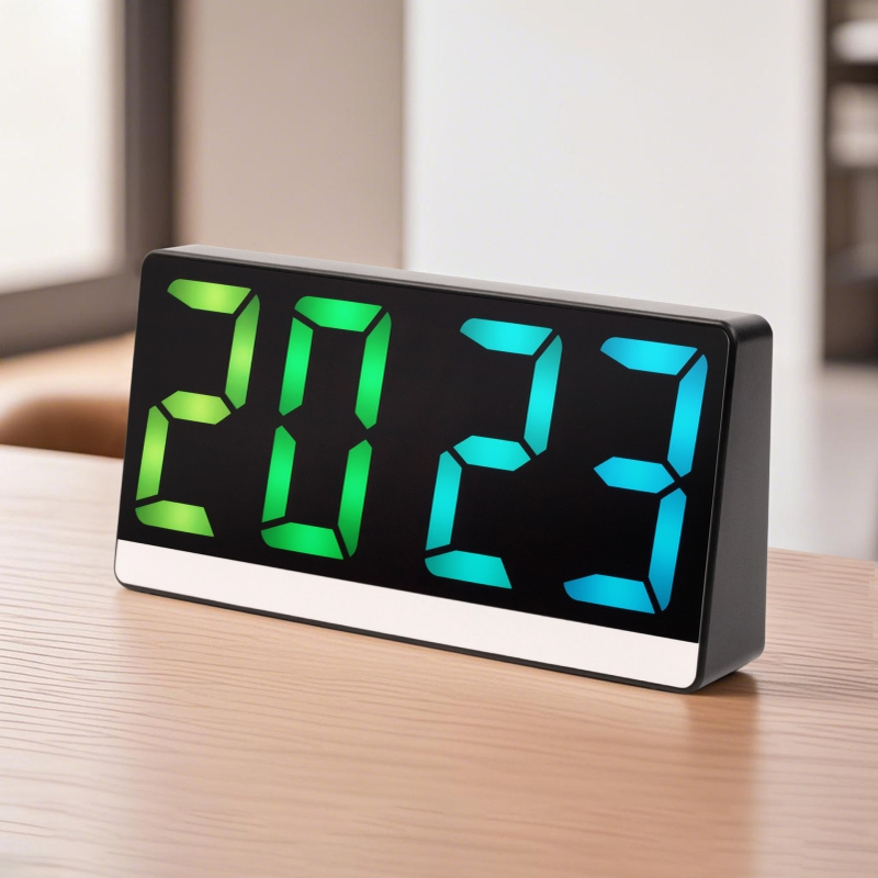 2205C大屏多种颜色可调LED时钟数字钟彩色电子学生床头钟镜面时钟