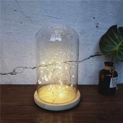 永生花玻璃罩玩偶公仔手模工艺品桌面摆件发光小夜灯底座装饰实木