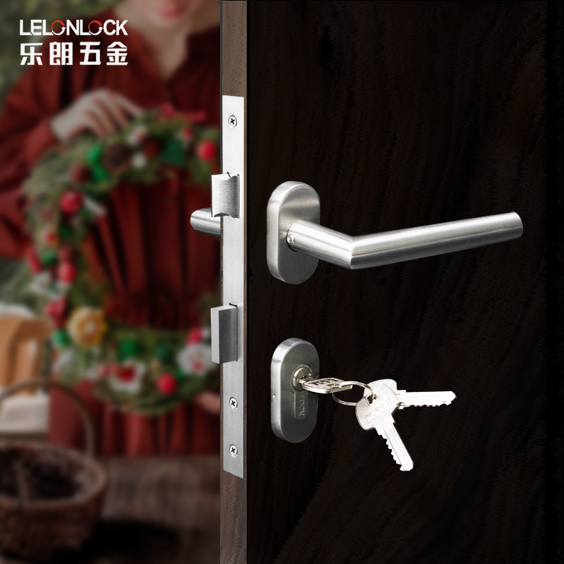 不锈钢304窄边框室内门分体锁 直角把手锁阳台厨房断桥铝套装门锁