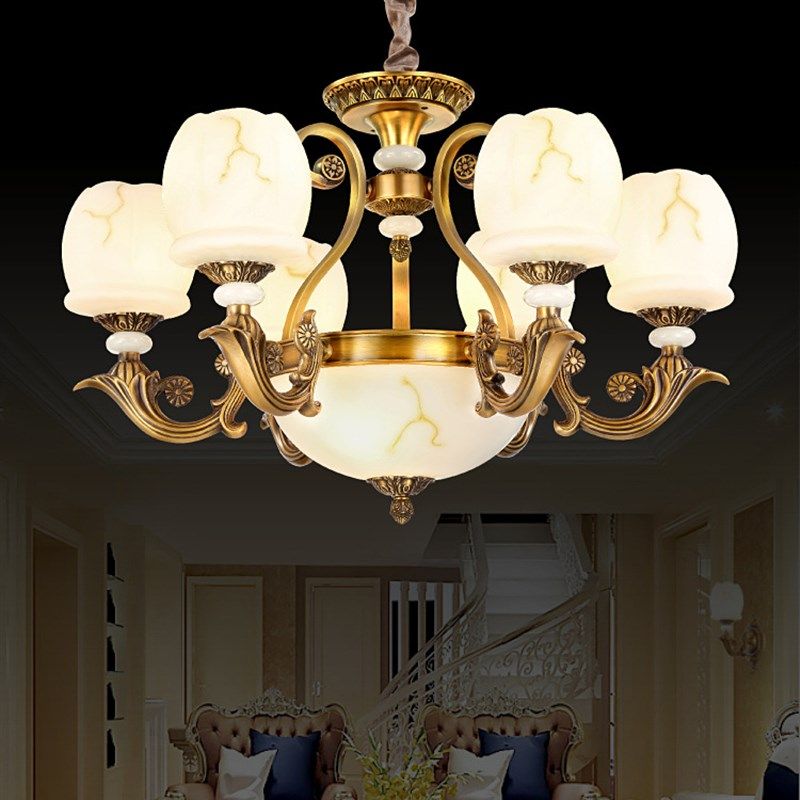 欧式客厅吊灯全铜大气简欧卧室灯美式乡村家用餐厅灯书房楼梯灯具