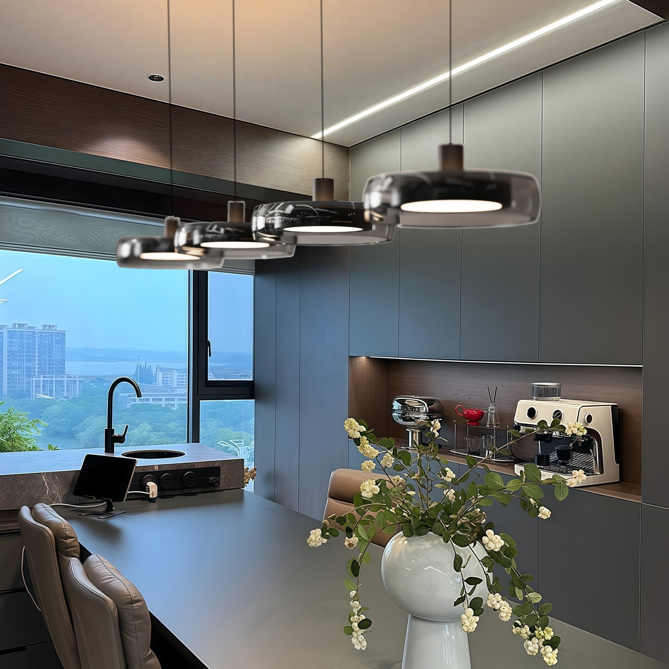 餐厅吊灯现代简约意式轻奢高级感2025新一字长条岛台餐桌玻璃吊灯,家装灯饰光源,餐厅吊灯,淘宝优惠券,粉丝福利购,淘宝优惠卷