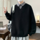 2025年秋冬季 男黑色宽松青少年毛衣 领假两件针织衫 新款 学院风衬衫