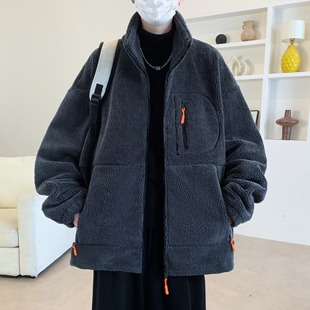 青少年羊羔绒男生冬装外套加厚保暖棉衣加绒初中高中学生帅气棉服