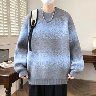 学生帅气毛线衣 青少年学院风渐变针织衫 2025新款 秋冬加厚毛衣男款