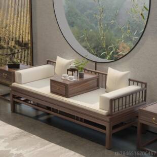 正品新中式实木老榆木卧榻塌拉沙发改良罗汉茶桌椅推组合椅客床厅