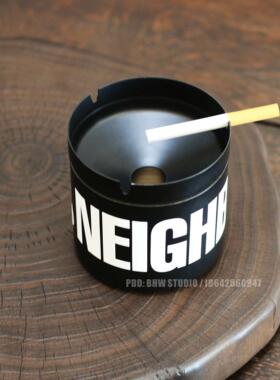 NBHD余 余文乐覆古不锈钢烟灰缸日式户外露营摆件耐摔防飞灰黑色