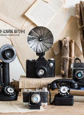 JK慕空间工业LOFT风格复古树脂相机照相机电话摆件咖啡厅书柜装饰