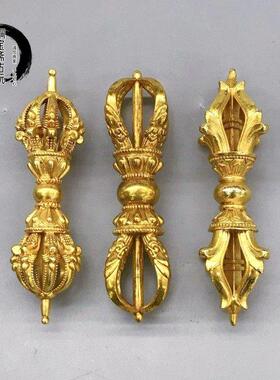 黄铜镀金九股金刚杵降魔杵纯铜金刚橛尼泊尔藏传佛具用品法器摆件