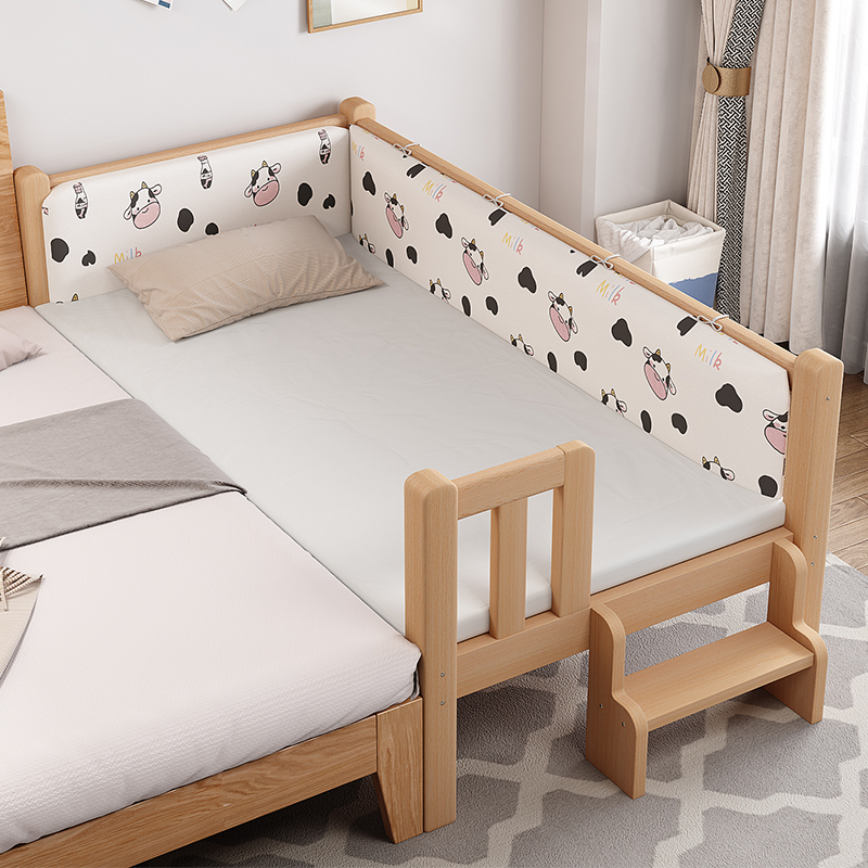实木儿童床带护栏卧室榉木拼接床加宽床新生儿小床婴儿床大床定制