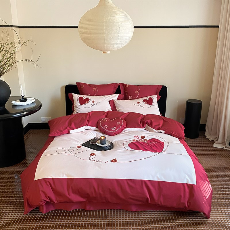 婚庆四件套婚嫁新婚床品刺绣被套红色结婚礼婚房婚床喜庆陪嫁用品