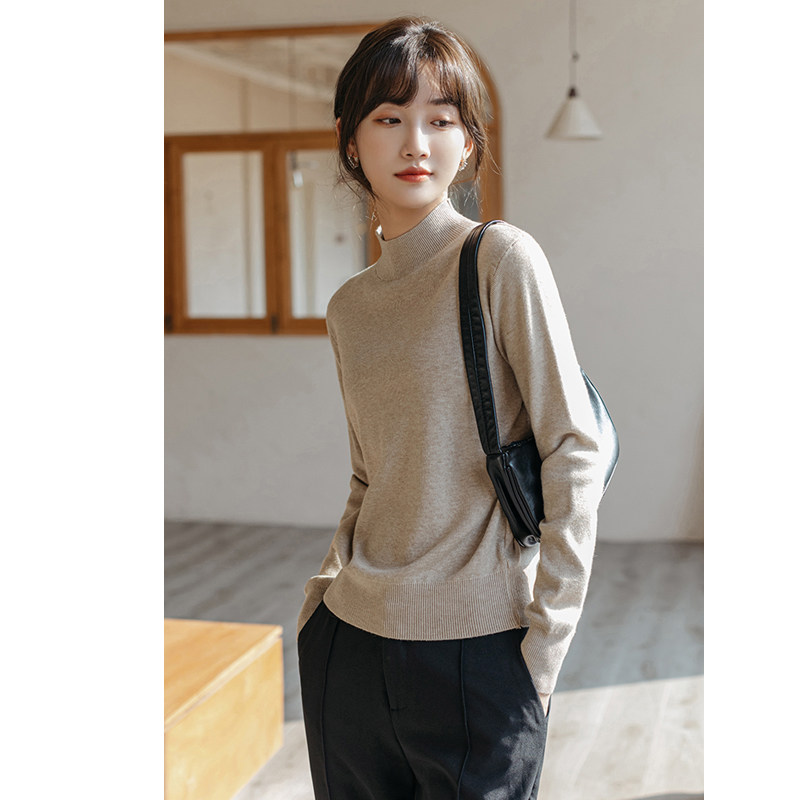 半高领针织衫女2021年秋冬新款宽松加厚长袖内搭打底毛衣白色上衣,女装/女士精品,毛针织衫,淘宝优惠券,粉丝福利购,淘宝优惠卷