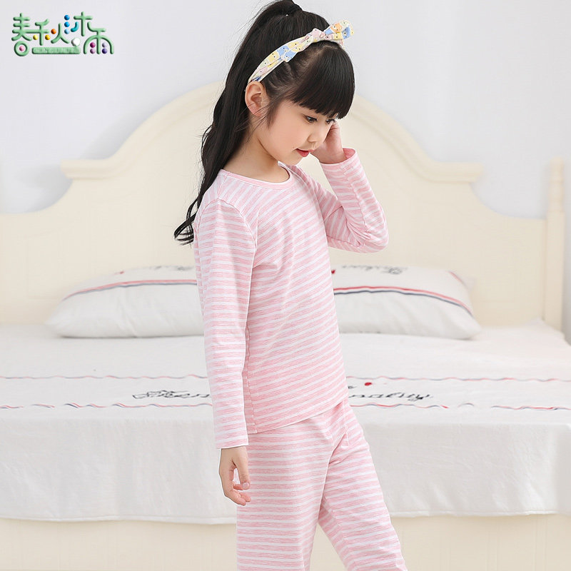 儿童长袖睡衣夏季薄款纯棉女童男童空调服家居服套装女宝宝中大童