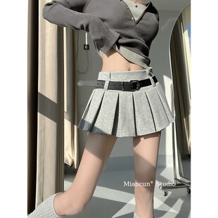 学院风复古防走光百褶裙女秋冬新款低腰显瘦百搭简约毛呢半身短裙