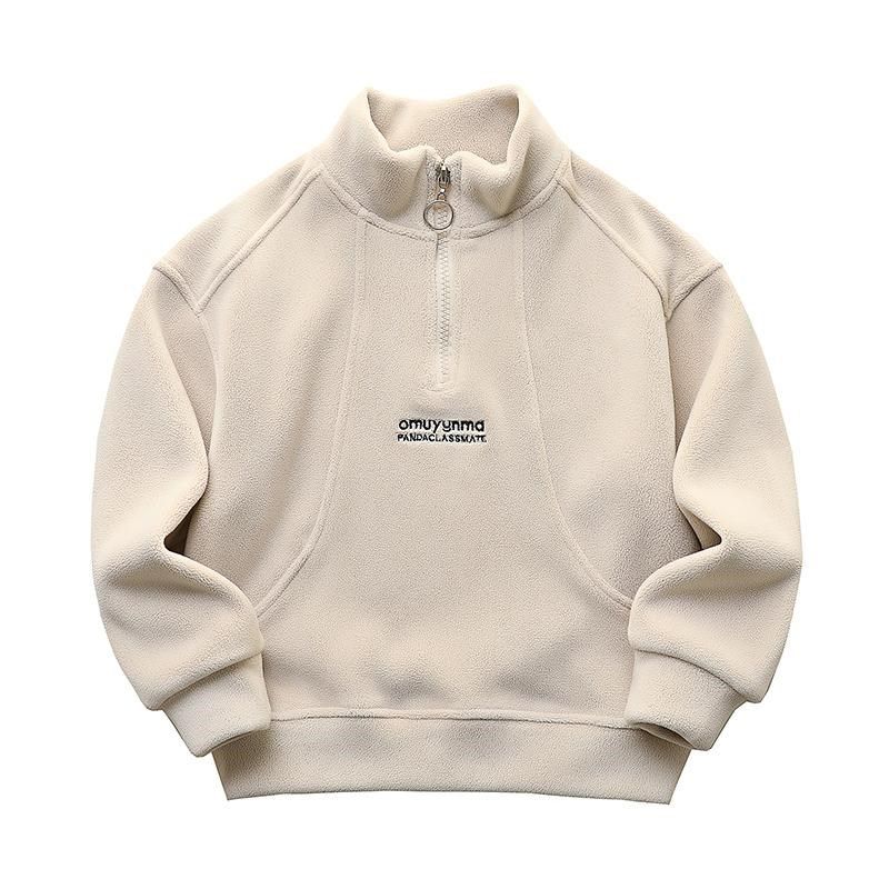 男童加绒卫衣秋冬2024新款儿童立领半拉链上衣中大童双面绒保暖衣