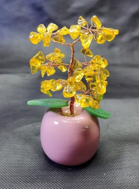 天然黄粉紫水晶发财树招财树摆件玄关隔断办公桌车载摆件创意摆设