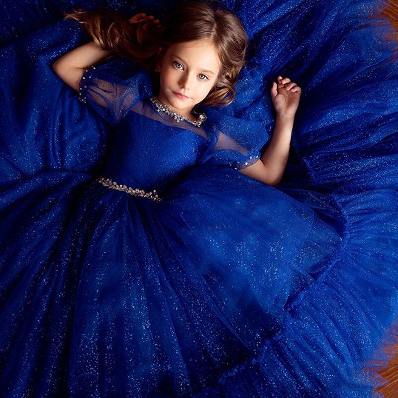 儿童主持人拖尾晚礼服高端女童模特走秀公主裙小女孩钢琴表演出服