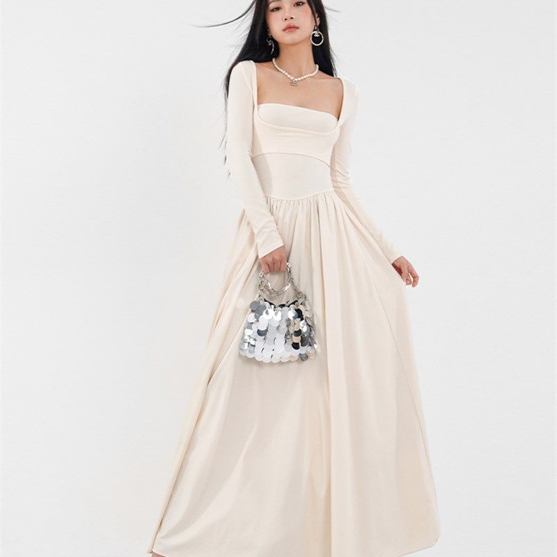 法式修身连衣裙女春秋冬小个子御姐针织袖套打底内搭紧身背心长裙