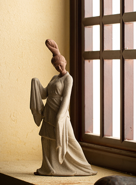 仕女禅意古风紫砂历史人物摆件家居客厅电视柜茶室茶桌装饰品摆设