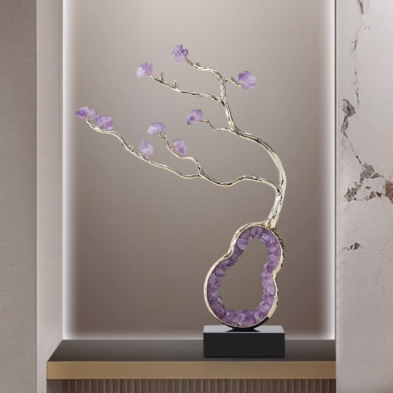 紫水晶摆件葫芦轻奢招财玛瑙石客厅电视柜玄关装饰高级感乔迁新居