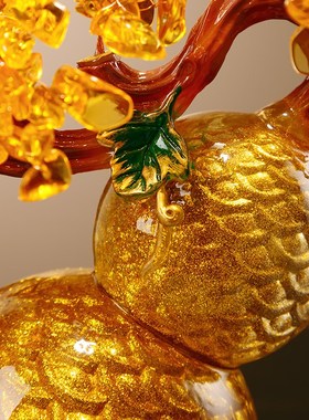 乔迁新居礼品客厅玄关酒柜电视柜装饰品 元宝葫芦摆件水晶发财树