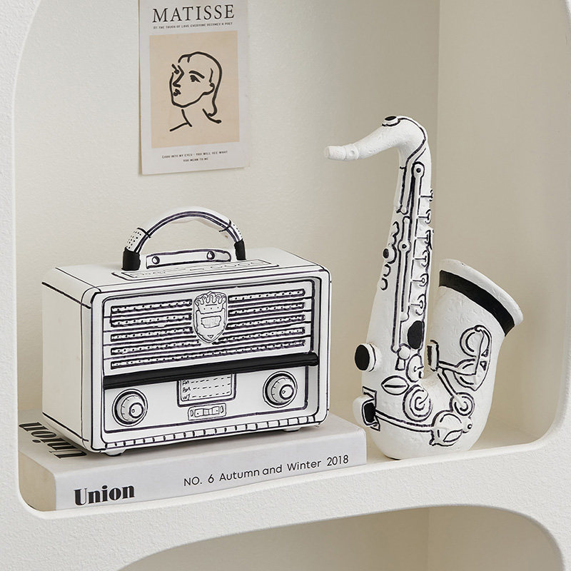 黑白线条收音机模型玄关客厅艺术摆件高级感小众电视柜酒柜装饰品