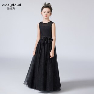 迪迪淘儿童高端黑色礼服女童钢琴演奏服小提琴演出服公主裙纱裙