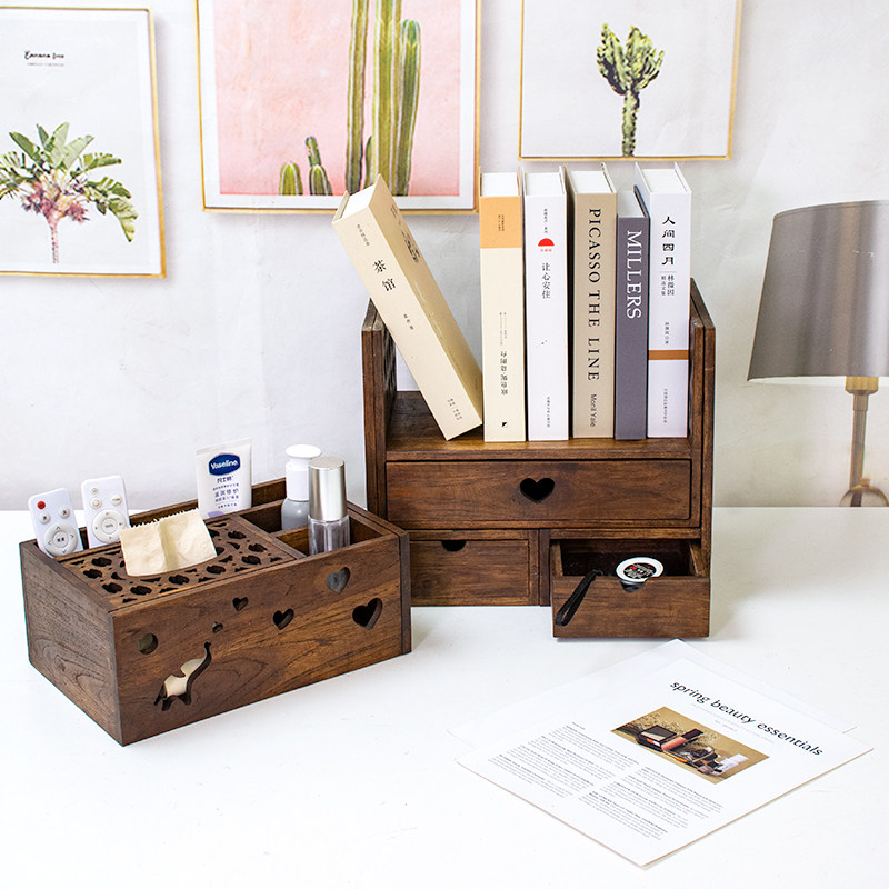 实木桌面小书架中式书桌桌上置物架飘窗简易书柜复古创意收纳架子