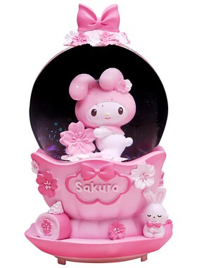 新款 卡通樱花兔水晶球雪花发光音乐盒女孩儿童生日礼物学生礼品