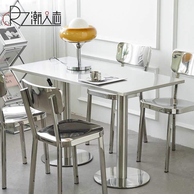 不锈钢桌子北欧轻奢户外长方桌家用餐桌loft工业咖啡厅奶茶店桌子