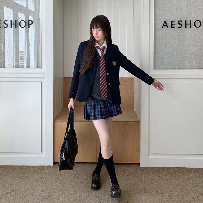 东京岁时记JK制服套装校供感西装女秋冬学院风格子百褶裙西服套装