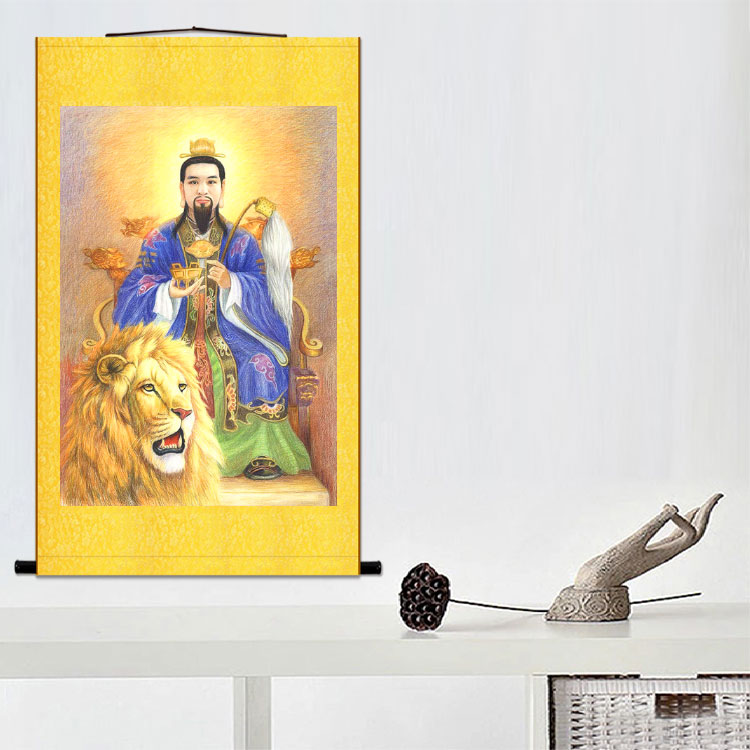 清罡雷祖绢布卷轴挂画 青罡祖师神仙画 复古装饰画丝绸画来图定制