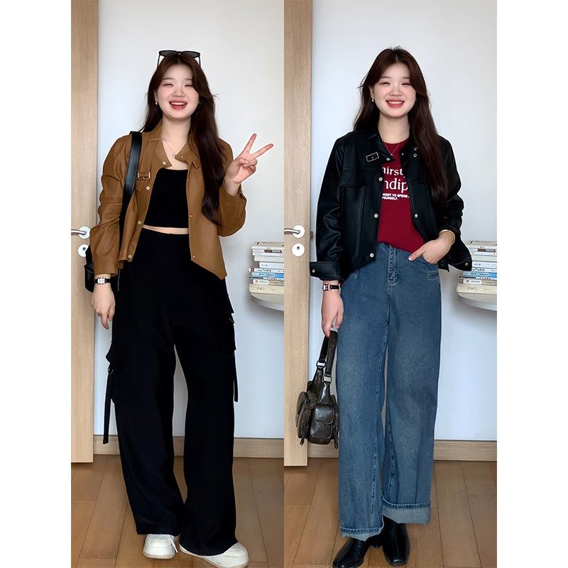 微胖的喵喵 大码mm秋季气质百搭显瘦夹克皮衣外套长袖上衣女 9019,女装/女士精品,常规大码外套,淘宝优惠券,粉丝福利购,淘宝优惠卷