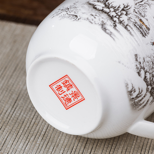 景德镇陶瓷茶杯带盖带杯把骨瓷商务水杯子家用酒店定制办公会议杯