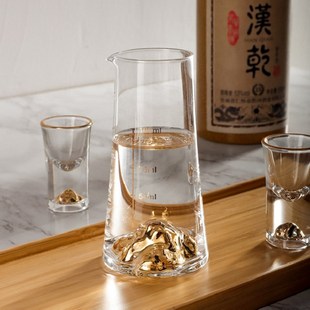 金山水晶玻璃分酒器白酒杯家用高端江山酒具酒壶带刻度烈酒杯 中式