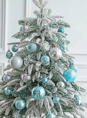 圣诞球装饰吊球蓝色高光彩绘盒装球34个装圣诞树装饰挂件装饰