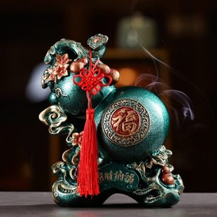 复古风树脂防摔开业 翠绿色葫芦存钱罐摆件招财纳福树脂储蓄罐中式