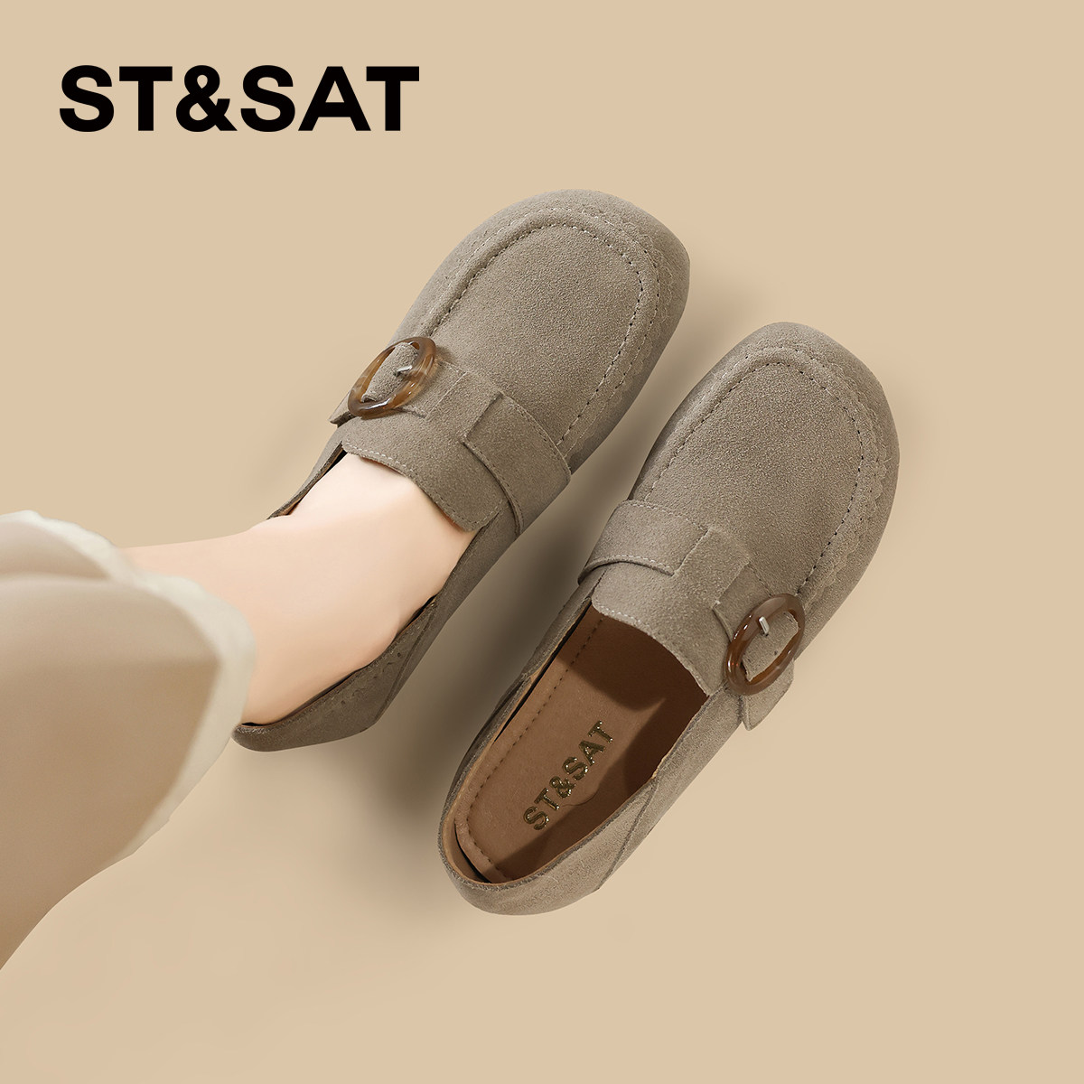 星期六复古真皮勃肯鞋女2026春季新款软底舒适豆豆鞋博肯单鞋时尚,女鞋,勃肯鞋/软木鞋,淘宝优惠券,粉丝福利购,淘宝优惠卷