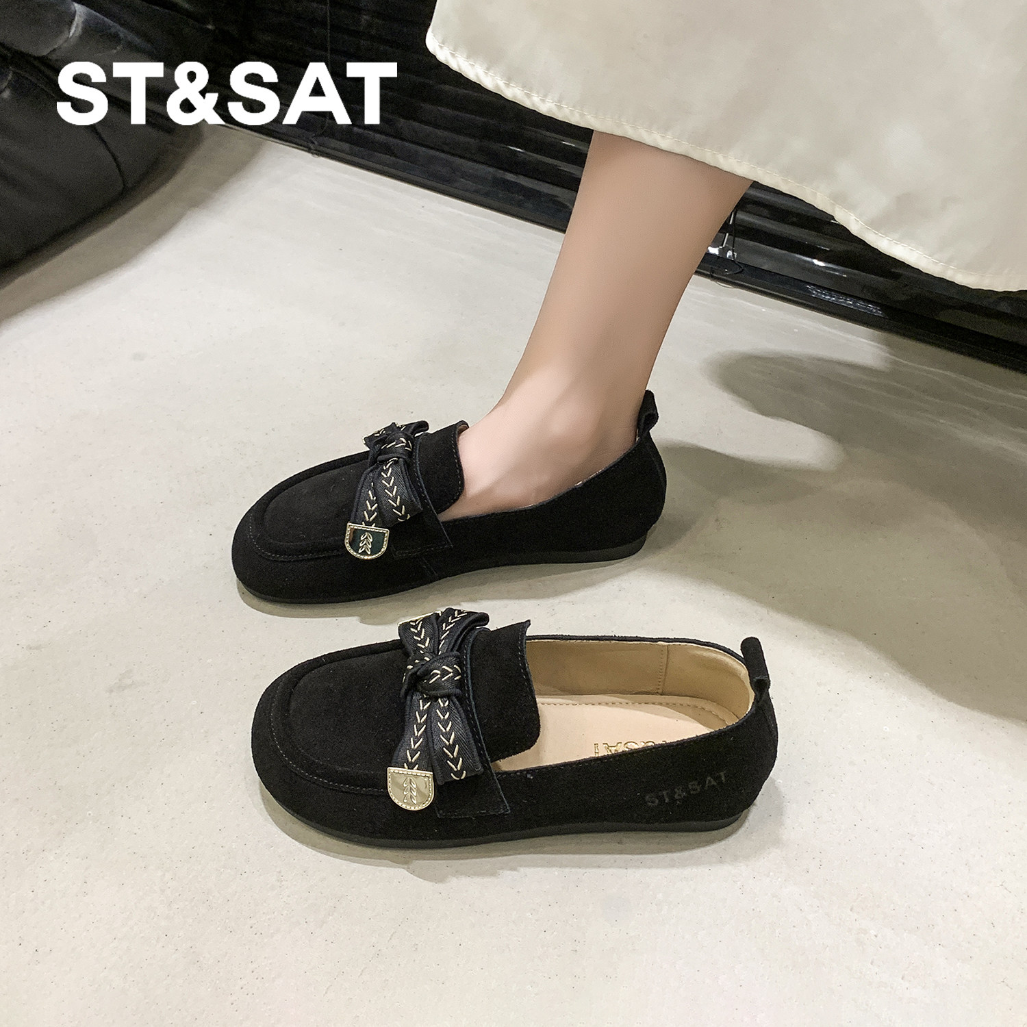 星期六真皮豆豆鞋女款加绒秋冬新款勃肯鞋女平底浅口单鞋百搭女鞋,女鞋,乐福鞋（豆豆鞋）,淘宝优惠券,粉丝福利购,淘宝优惠卷