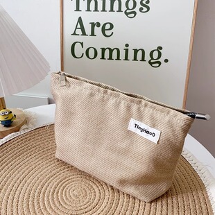 棉麻小众布艺随身化妆包大容量高级感便捷式小型收纳包旅行帆布包