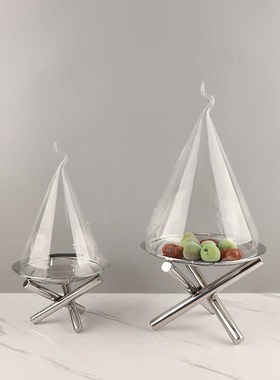 优选简约轻奢金属不锈钢水果盘摆件样板间家居餐桌点心蛋糕盘软装