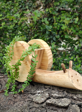 优选实木质动物蜗牛造型小花盆户外幼儿园桌面花园摆件森系装饰橱