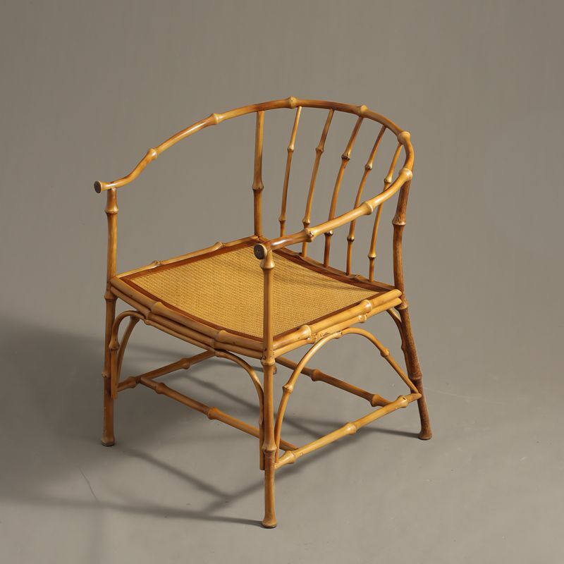 大漆筇竹带扶手圈椅 明式家具原竹休闲靠背竹椅茶椅主人椅客椅