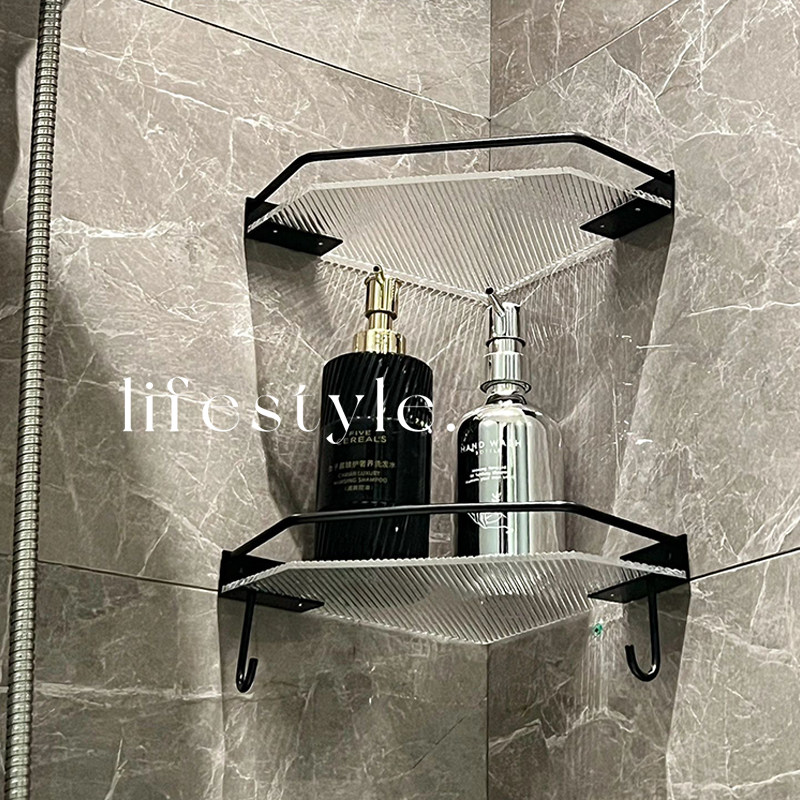 黑色亚克力浴室架子置物架免打孔卫生间墙角三角架转角墙上收纳架