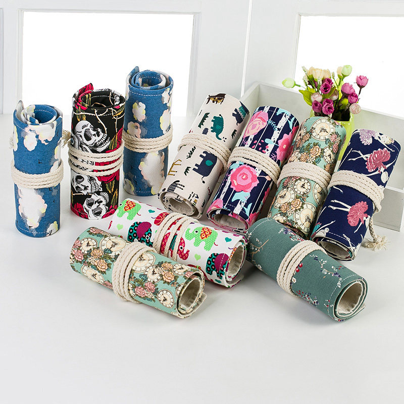 手工帆布笔袋36/48/72孔大容量卷笔帘男女生素描彩色铅笔帘绘画笔