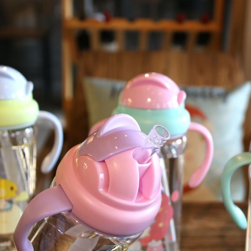 卡通可爱幼儿园塑料吸管杯带吸管双手柄婴幼儿宝宝学饮杯防摔水杯