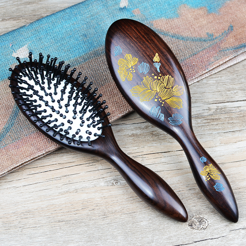 绿檀木梳气垫气囊头部按摩女长卷脱发头皮经络梳子防静电黑檀香梳