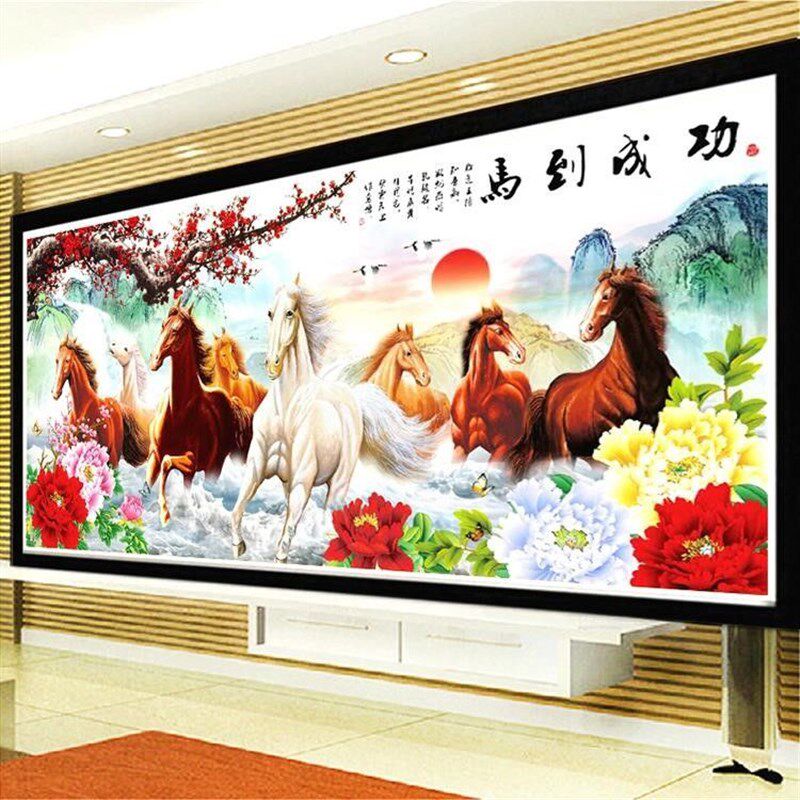 马到成功富贵江山十字绣2023新款线绣客厅大幅风景满绣中式刺绣