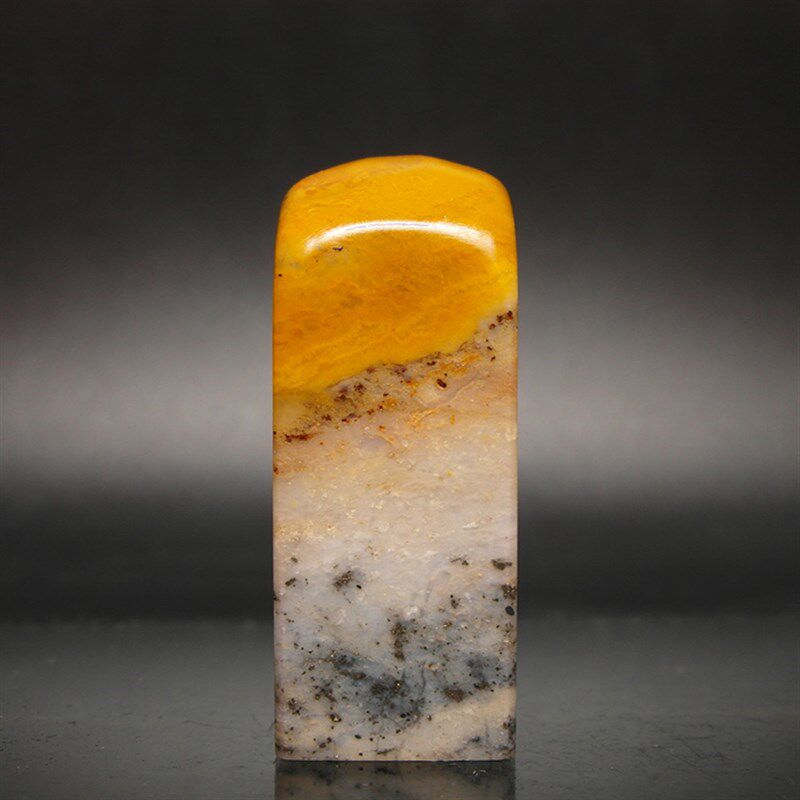 印石巴林石印章料黄花俏色冻石篆刻石料20*20*51mm