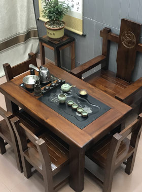 老船木茶桌椅组合中式家具纯实木功夫茶台办公室小型客厅阳台茶几